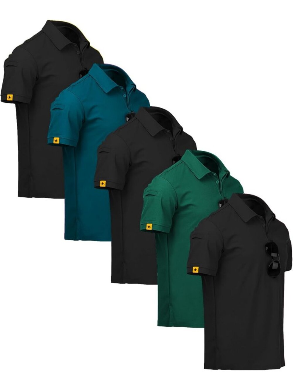 5 Pack Men's Short Sleeve Polo Shirts - Moisture Wicking Golf Tees, Casual Wear